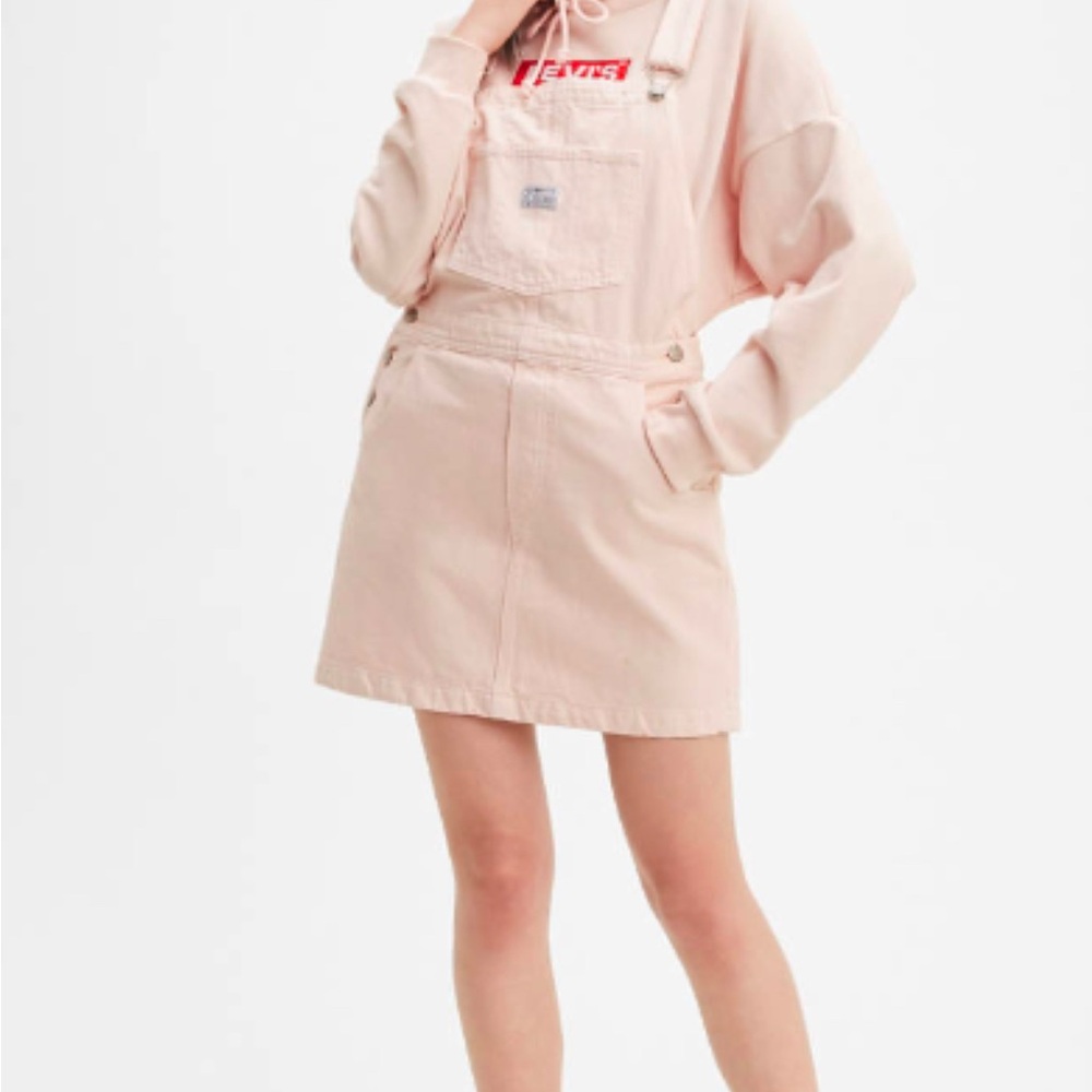 Pale Pink Denim Overall Dress